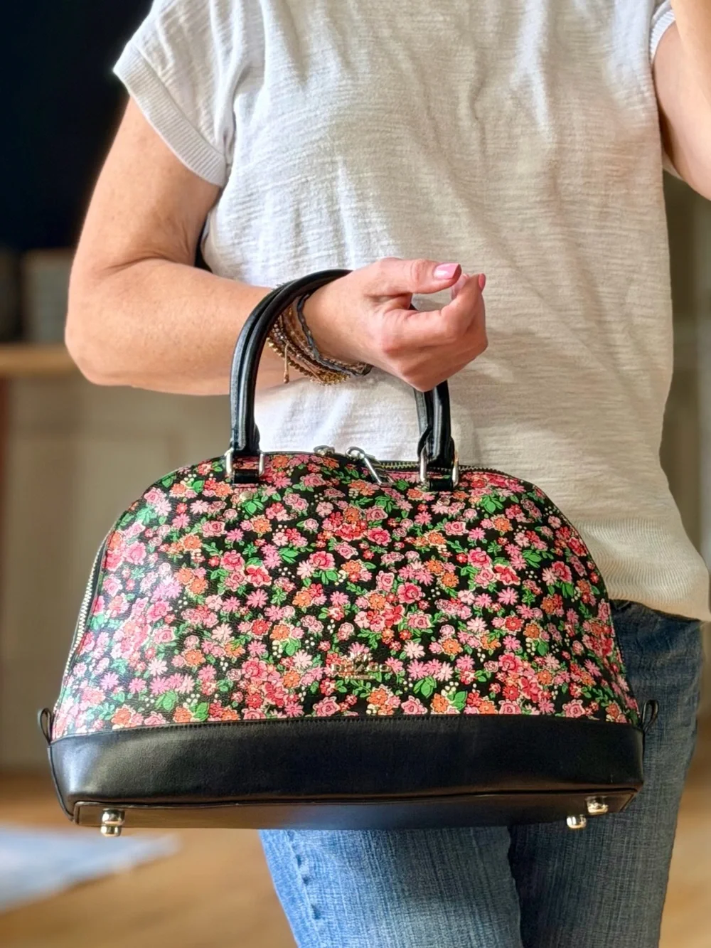 Coach Whimsigoth 2016 Sierra Satchel Posey Cluster Floral Black GUC